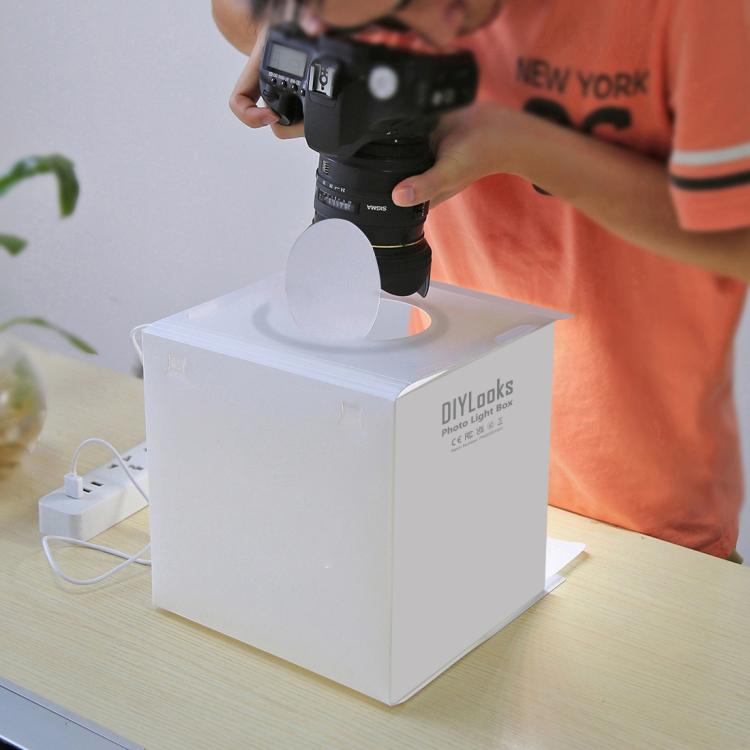 23cm Ring LED Panel Folding Portable Light Photo Lighting Studio Shooting Tent Box Kit with 6 Colors Backdrops (Black, White, Yellow, Red, Green, Blue), Unfold Size: 24cm x 23cm x 23cm