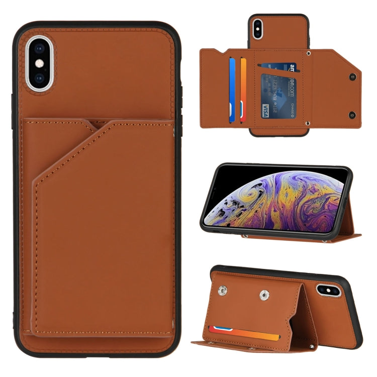 Skin Feel PU + TPU + PC Back Cover Shockproof Case with Card Slots & Holder & Photo Frame, For iPhone X / XS, For iPhone XR, For iPhone XS Max, For iPhone 11 Pro, For iPhone 11, For iPhone 11 Pro Max, For iPhone 12 mini, For iPhone 12 / 12 Pro