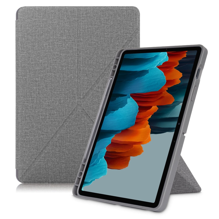 Cloth Texture Multi-folding Horizontal Flip PU Leather Shockproof Case with Holder & Sleep / Wake-up Function, For Samsung Galaxy Tab S8+ / Tab S8 Plus / Tab S7 FE / Tab S7+ T970 / T975, For Samsung Galaxy Tab S8 / Galaxy Tab S7 T870