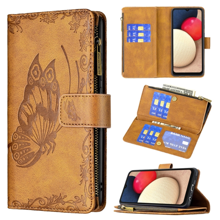 Flying Butterfly Embossing Pattern Zipper Horizontal Flip Leather Case with Holder & Card Slots & Wallet, For Samsung Galaxy A02s, For Samsung Galaxy A02, For Samsung Galaxy A11, For Samsung Galaxy A12, For Samsung Galaxy A21s, For Samsung Galaxy A21