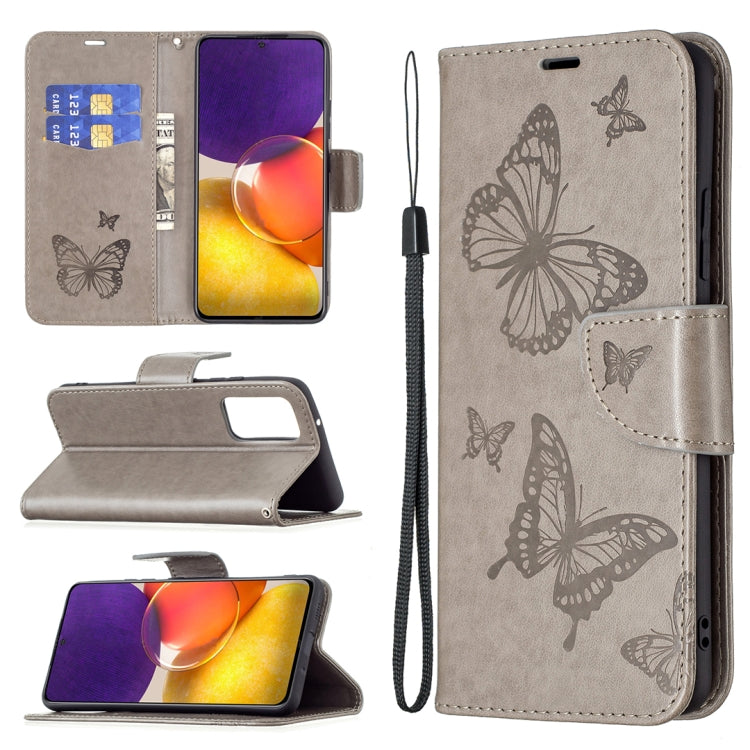 Embossing Two Butterflies Pattern Horizontal Flip PU Leather Case with Holder & Card Slot & Wallet & Lanyard, For Samsung Galaxy A22 5G, For Samsung Galaxy A82 5G