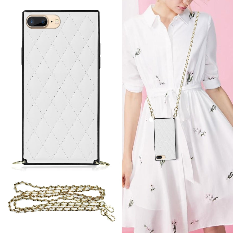 Elegant Rhombic Pattern Microfiber Leather +TPU Shockproof Case with Crossbody Strap Chain, For iPhone SE 2022 / SE 2020 / 8 / 7, For iPhone 8 Plus / 7 Plus, For iPhone X / XS, For iPhone XR, For iPhone XS Max, For iPhone 11, For iPhone 11 Pro