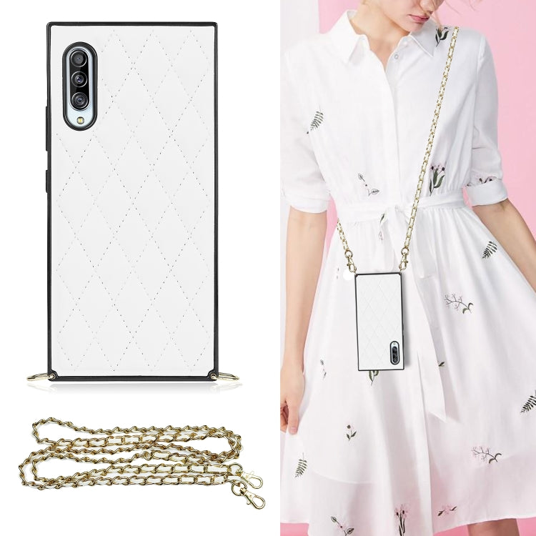 Elegant Rhombic Pattern Microfiber Leather +TPU Shockproof Case with Crossbody Strap Chain, For Samsung Galaxy A90 5G, For Samsung Galaxy Note10+, For Samsung Galaxy Note20 Ultra, For Samsung Galaxy S9+, For Samsung Galaxy S10, For Samsung Galaxy S10+