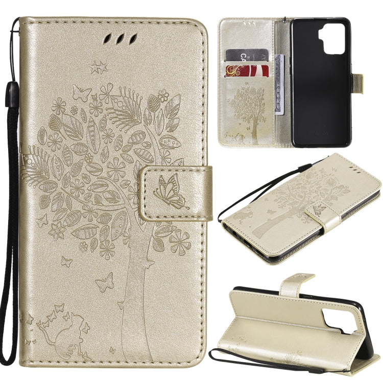 Tree & Cat Pattern Pressed Printing Horizontal Flip PU Leather Case with Holder & Card Slots & Wallet & Lanyard, For LG Stylo 7 5G / 4G, For OPPO F19 / A74 4G, For OPPO A93 5G / A74 5G, For OPPO A94 4G / F19 Pro / Reno 5F