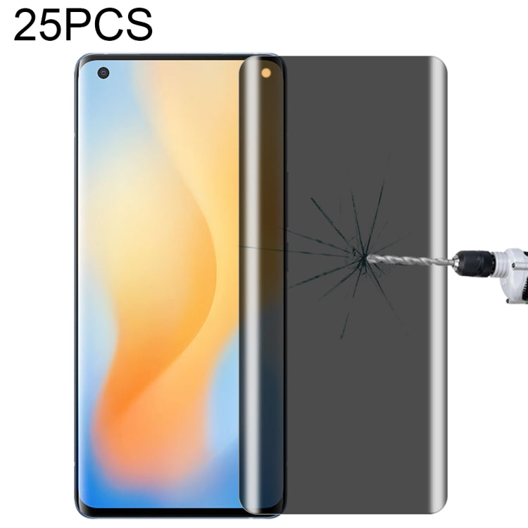For OnePlus 9 Pro No Fingerprint Unlock 25pcs 0.3mm 9H Surface Hardness 3D Curved Surface Privacy Glass Film, For vivo X50 Pro (25 PCS), For OPPO Reno5 Pro 5G (25 PCS), For OnePlus 8 Pro (25 PCS), For Xiaomi Mi 11 (25 PCS)