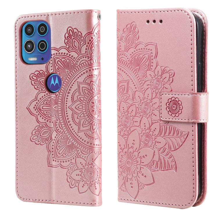 7-petal Flowers Embossing Pattern Horizontal Flip PU Leather Case with Holder & Card Slots & Wallet & Photo Frame, For Motorola Moto G Play 2021, For Motorola Moto G9 Play / E7 Plus, For Motorola Moto G100 / Edge S