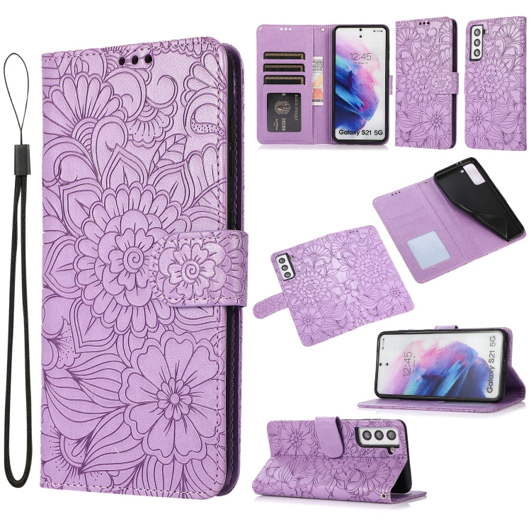 Skin Feel Embossed Sunflower Horizontal Flip Leather Case with Holder & Card Slots & Wallet & Lanyard, For Samsung Galaxy S21 5G, For Samsung Galaxy S21 FE, For Samsung Galaxy A21s, For Samsung Galaxy Note20, For Samsung Galaxy 5G / 4G