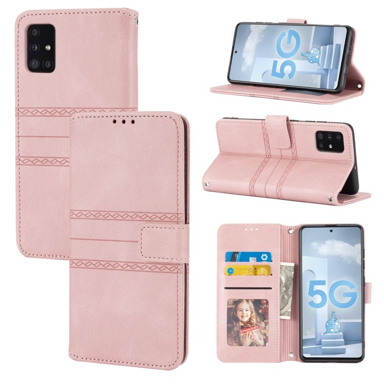 Embossed Striped Magnetic Buckle PU + TPU Horizontal Flip Leather Case with Holder & Card Slot & Wallet & Photo Frame & Sling, For Samsung Galaxy A71, For Samsung Galaxy A12 5G, For Samsung Galaxy A22 4G, For Samsung Galaxy A22 5G