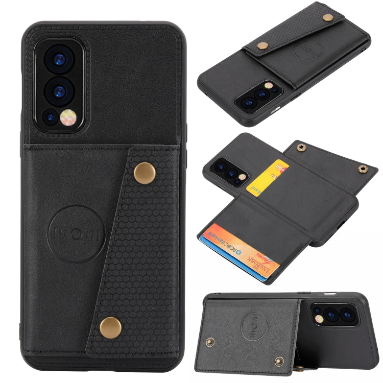 Double Buckle PU + TPU Shockproof Magnetic Protective Case with Card Slot & Holder, For OnePlus Nord 2 5G