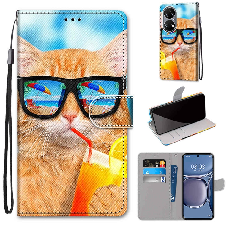Coloured Drawing Cross Texture Horizontal Flip PU Leather Case with Holder & Card Slots & Wallet & Lanyard, For Xiaomi Redmi 10, For Huawei P50