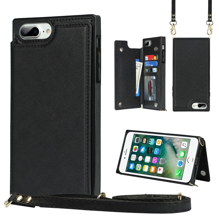 Cross-body Square Double Buckle Flip Card Bag TPU+PU Case with Card Slots & Wallet & Photo & Strap, For iPhone 8 Plus / 7 Plus, For iPhone SE 2022 / SE 2020 / 8 / 7, For iPhone 11, For iPhone 11 Pro, For iPhone 11 Pro Max, For iPhone 12 mini