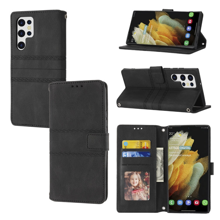 Embossed Striped Magnetic Buckle Horizontal Flip Phone Leather Case, For Samsung Galaxy A03 International Version, For Xiaomi Redmi Note 11, For Samsung Galaxy A03 EU Version, For Xiaomi Redmi Note 11 Pro, For Samaung Galaxy S22 Ultra 5G