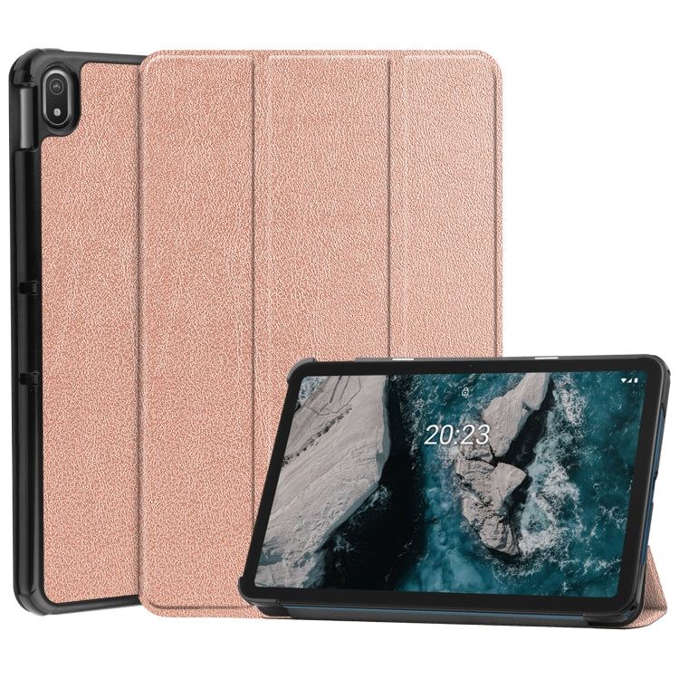 Three-folding Holder Custer Texture Leather Tablet Case, For Nokia T20