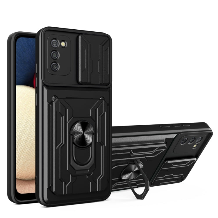 Camera Cover Phone Case with Card Slot & Holder, For Samsung Galaxy A02 / M02, For Samsung Galaxy A32, For Samsung Galaxy S20 FE, For Samsung Galaxy S20+, For Samsung Galaxy S21 Ultra 5G, For Samsung Galaxy A02s EU Version