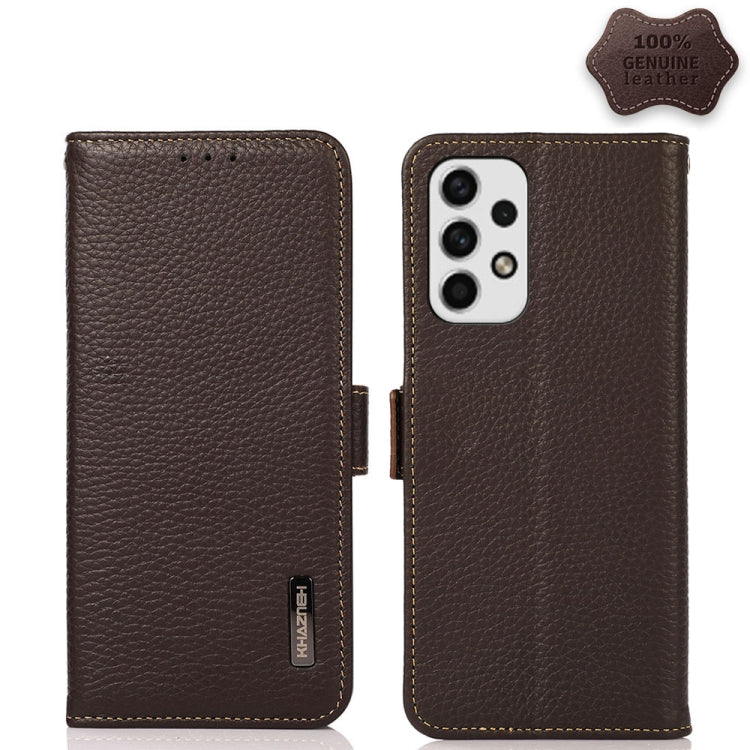 KHAZNEH Side-Magnetic Litchi Genuine Leather RFID Phone Case, For OPPO Reno7 SE 5G, For Xiaomi Redmi Note 11 4G / Note 11S, For Samsung Galaxy A23 5G