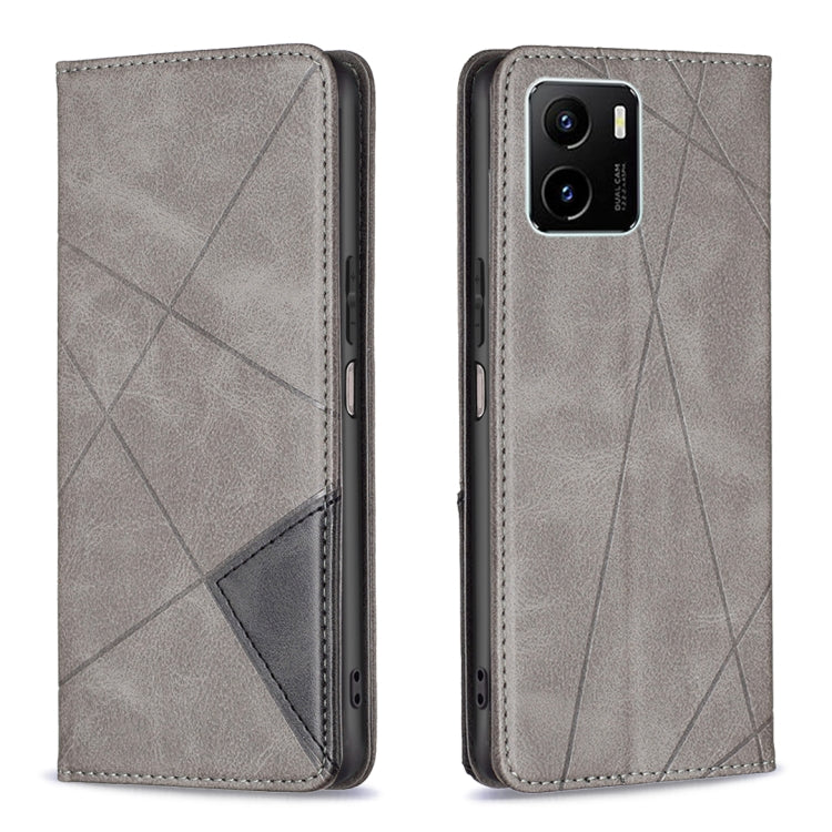 Rhombus Texture Horizontal Flip Magnetic Leather Phone Case, For vivo Y15s