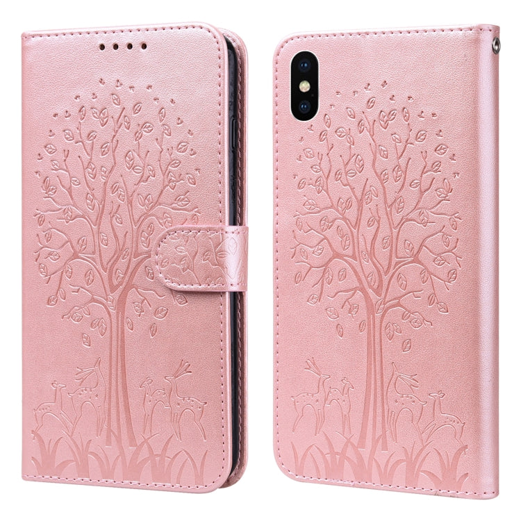 Tree & Deer Pattern Pressed Printing Horizontal Flip Leather Phone Case, For iPhone XS Max, For iPhone 7 / 8 / SE 2020 / SE 2022, For iPhone 11, For iPhone 11 Pro, For iPhone 11 Pro Max, For iPhone 12 / 12 Pro, For iPhone 12 Pro Max / 13 Pro Max