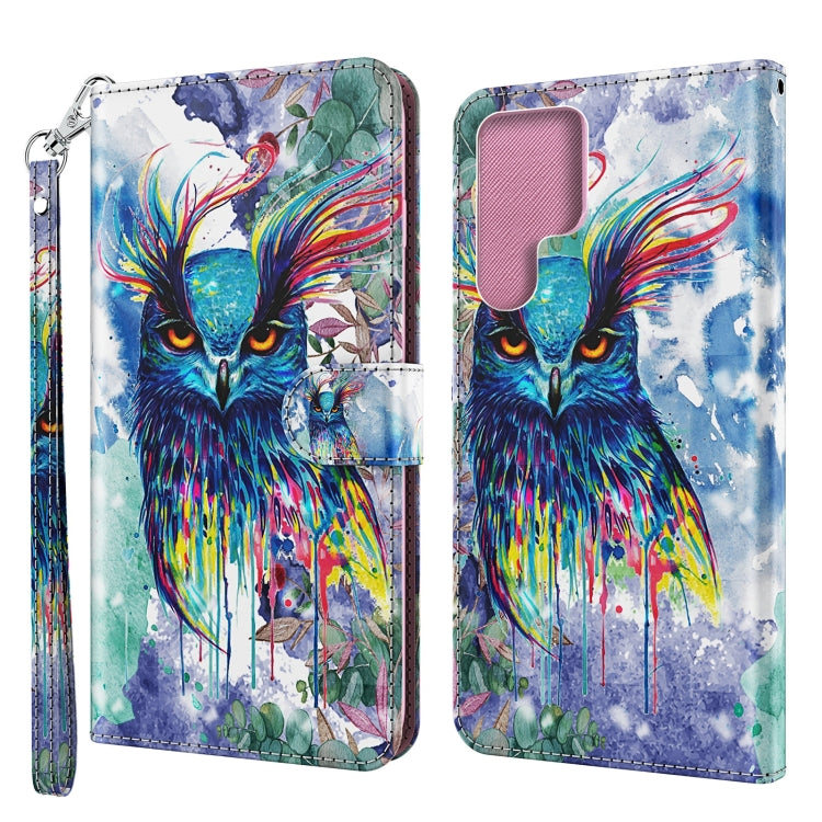 3D Painting Pattern TPU + PU Leather Phone Case, For Samsung Galaxy S22 Ultra 5G