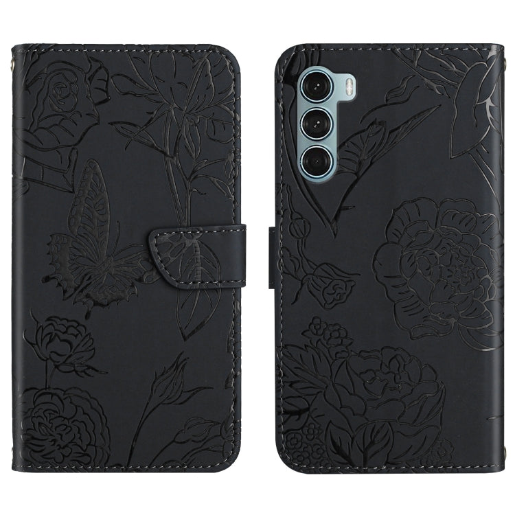 Skin Feel Butterfly Peony Embossed Leather Phone Case, For Motorola Moto G200 5G