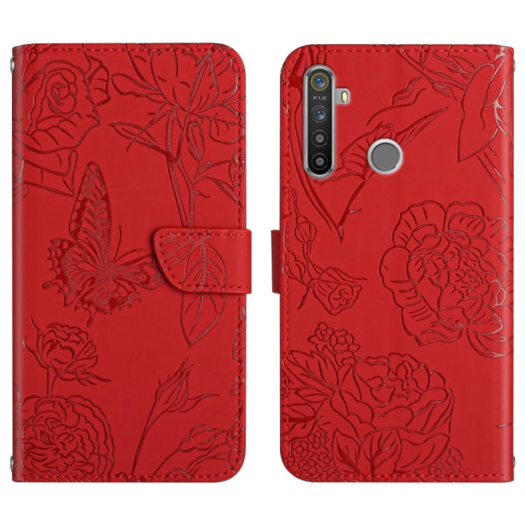 Skin Feel Butterfly Peony Embossed Leather Phone Case, For OPPO Realme 5, For OPPO Realme 5 Pro, For OPPO Realme 6, For OPPO Realme 6 Pro, For OPPO Realme 7, For OPPO Realme 7 Pro, For OPPO Realme 8 5G / V13 5G, For OPPO Realme 8 / 8 Pro