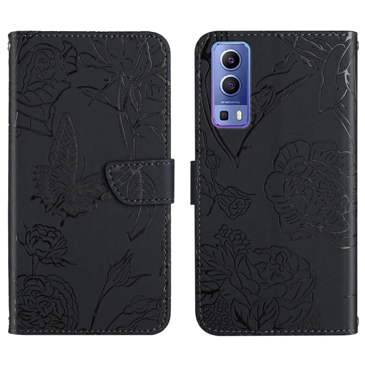 Skin Feel Butterfly Peony Embossed Leather Phone Case, For vivo Y70s, For vivo Y72 5G