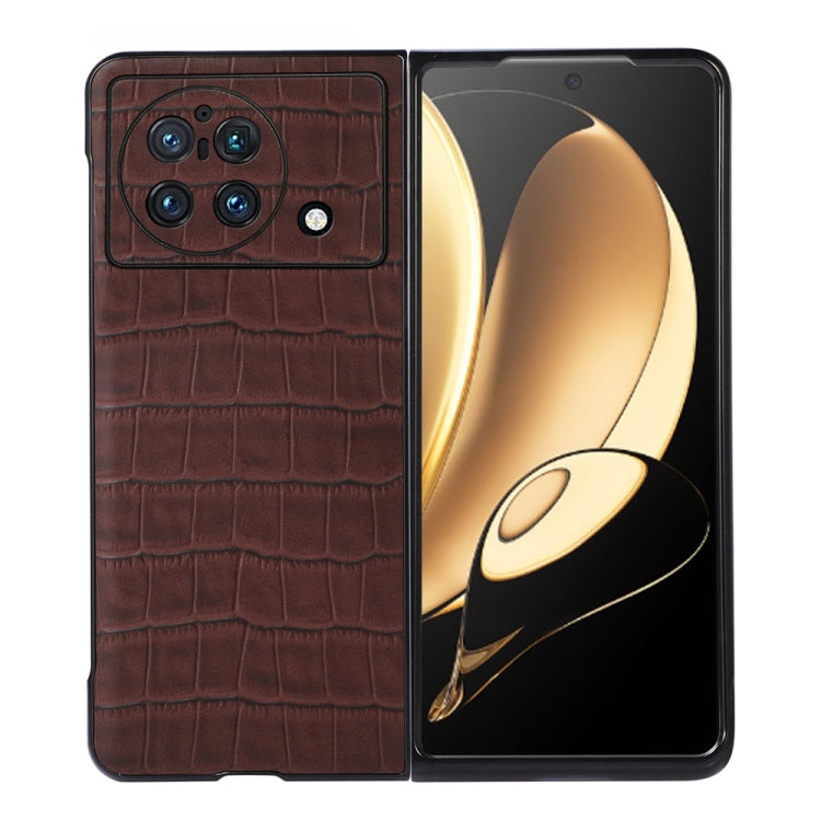 Accurate Hole Crocodile Texture Genuine Leather Phone Case, For vivo X Fold