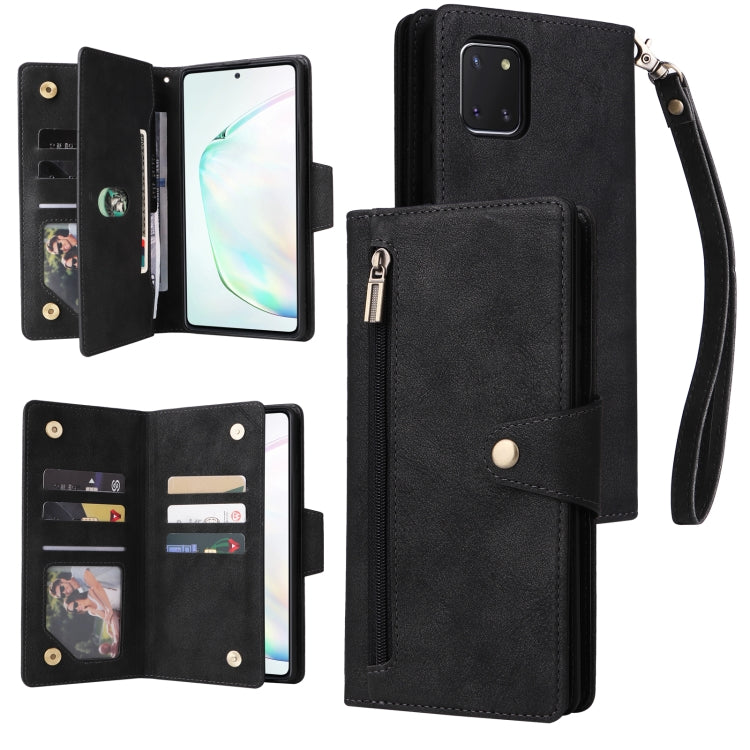 Rivet Buckle 9 Cards Three Fold Leather Phone Case, For Samsung Galaxy Note10 Lite, For Samsung Galaxy Note10+, For Samsung Galaxy Note20 Ultra, For Samsung Galaxy S8, For Samsung Galaxy S9, For Samsung Galaxy S9+, For Samsung Galaxy S10