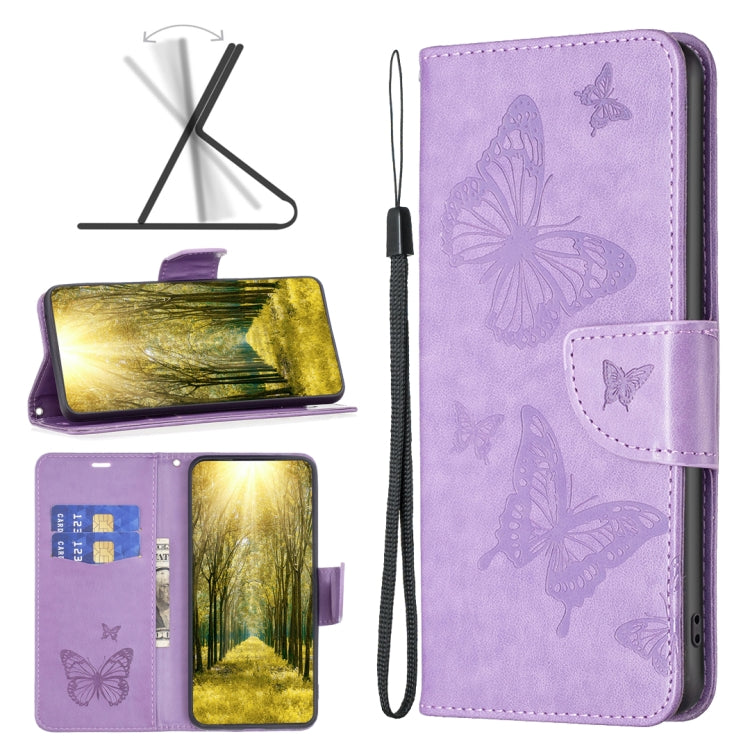Two Butterflies Embossing Leather Phone Case, For Xiaomi Poco M4 Pro, For Xiaomi Poco M4 Pro 5G