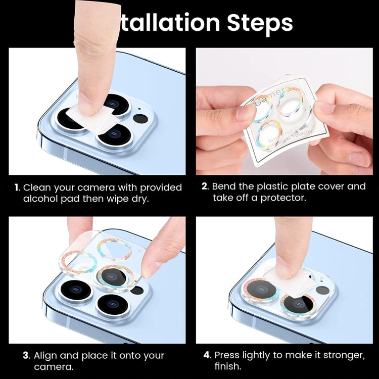Glitter Ring Tempered Glass Camera Lens Film, For iPhone 13, For iPhone 13 Pro / 13 Pro Max, For iPhone 12 mini / 11, For iPhone 12 Pro, For iPhone 11 Pro / 11 Pro Max