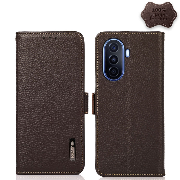 KHAZNEH Side-Magnetic Litchi Genuine Leather RFID Phone Case, For OPPO Reno8 5G, For OPPO Reno8 Pro 5G, For OPPO Reno8 Pro+ 5G, For Huawei nova Y70 Plus