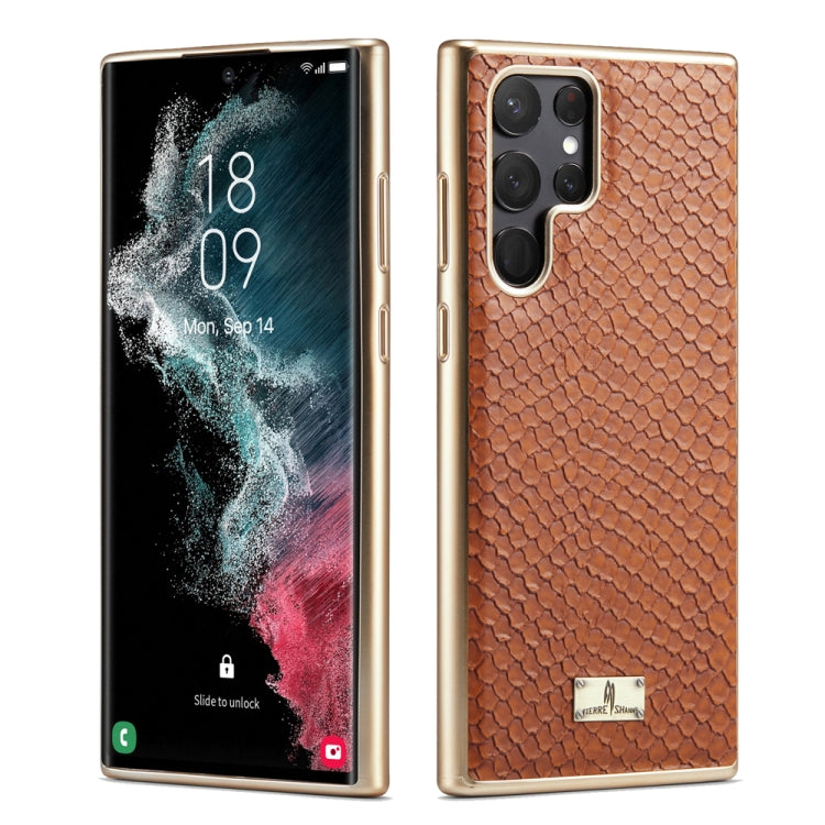 Fierre Shann Snake Texture Electroplating PU Phone Case, For Samsung Galaxy S22 5G, For Samsung Galaxy S22+ 5G, For Samsung Galaxy S22 Ultra 5G