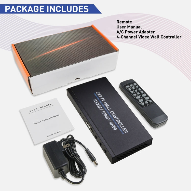 BT100 4K 60Hz 1080P 2 x 2 TV Wall Controller, US Plug, EU Plug, UK Plug, AU Plug