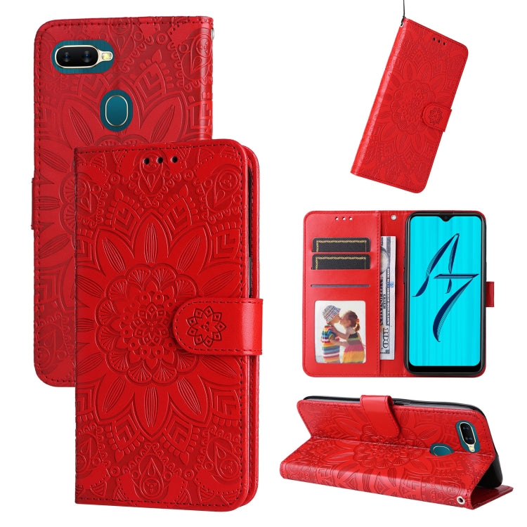 Embossed Sunflower Leather Phone Case, For OPPO A7 / A5s, For OPPO A9 / A5 2020, For OPPO A15 / A16K / A16e, For OPPO A52 / A72 / A92, For OPPO A53 / A53s / A33 / A32, For OPPO A54 4G / A16 / A16s / A55 4G, For OPPO A57 5G / Realme V23