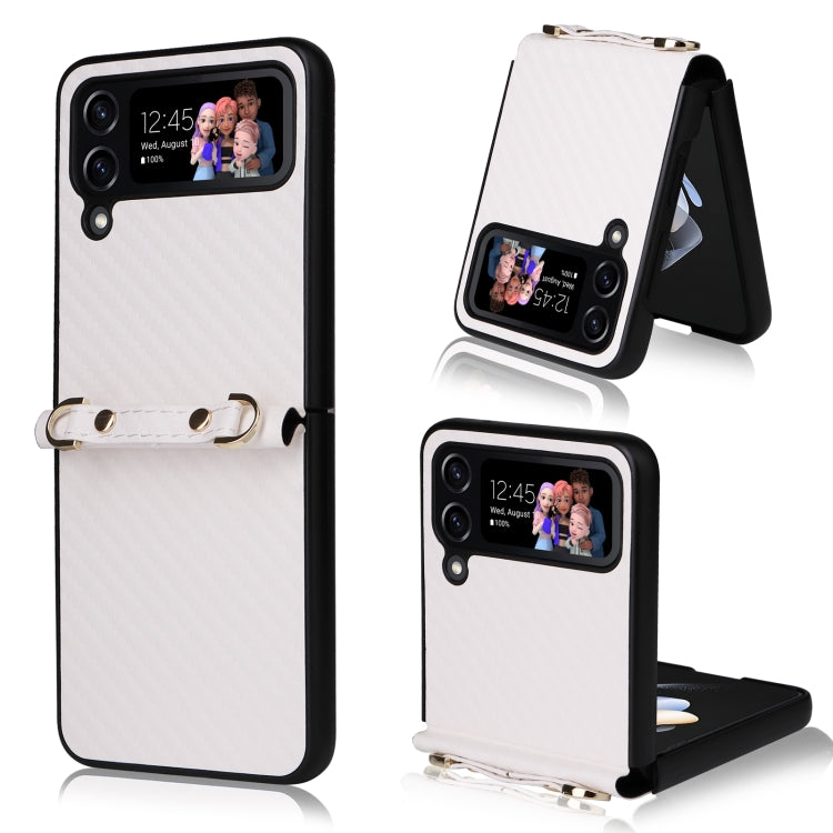 Carbon Fiber Texture Phone Case With Lanyard, For Samsung Galaxy Z Flip4