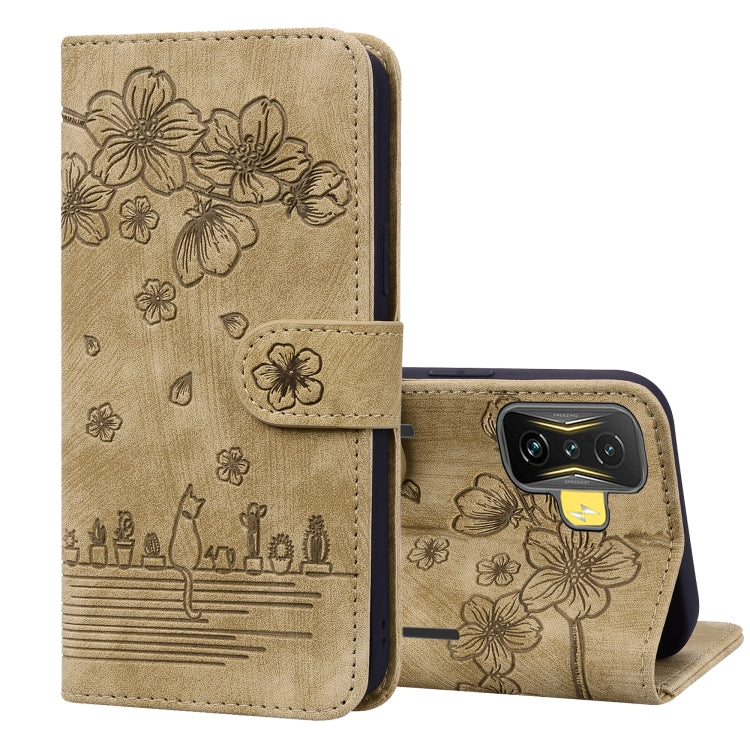 Cartoon Sakura Cat Embossed Leather Phone Case, For Xiaomi Poco F4 GT, For Xiaomi Poco M3 / Redmi 9T Global, For Xiaomi Poco X3 / X3 NFC, For Xiaomi Redmi K40 / K40 Pro, For Xiaomi Redmi Note 11 Pro 4G / 5G, For Xiaomi Poco M4 Pro 4G Global