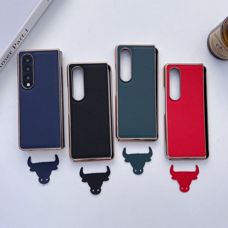 Genuine Leather Luolai Series Nano Plating Phone Case, For Samsung Galaxy Z Fold4 5G, For Samsung Galaxy Z Fold3 5G