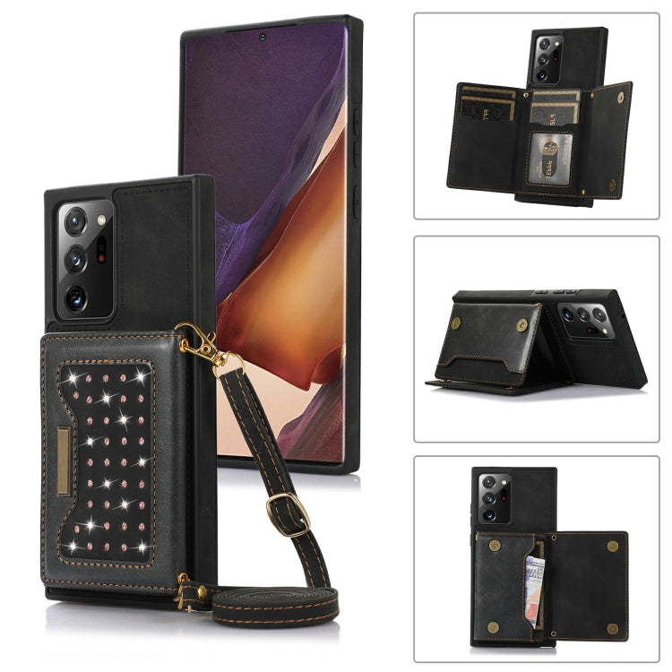 Three-fold RFID Leather Phone Case with Lanyard, For Samsung Galaxy Note20 Ultra, For Samsung Galaxy S20, For Samsung Galaxy S20+, For Samsung Galaxy S20 FE, For Samsung Galaxy S21, For Samsung Galaxy S22, For Samsung Galaxy S21 Ultra