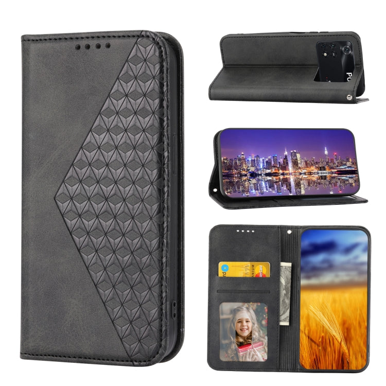 Cubic Grid Calf Texture Magnetic Closure Leather Phone Case, For Xiaomi Redmi Note 10 4G/Note 10S 4G/Poco M5s 4G/Redmi Note 11SE India, For Xiaomi Redmi Note 10 4G/Note 10S 4G, For Xiaomi Redmi Note 10 Pro