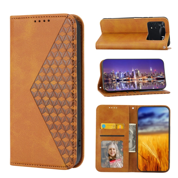Cubic Grid Calf Texture Magnetic Closure Leather Phone Case, For Xiaomi Poco M4 Pro 4G Global, For Xiaomi Poco X4 Pro 5G Global