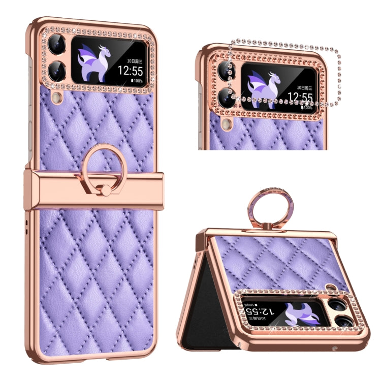 Grid Leather Pattern Electroplating Frame Folding Phone Case, For Huawei P50 Pocket, For Samsung Galaxy Z Flip3 5G, For Samsung Galaxy Z Flip4