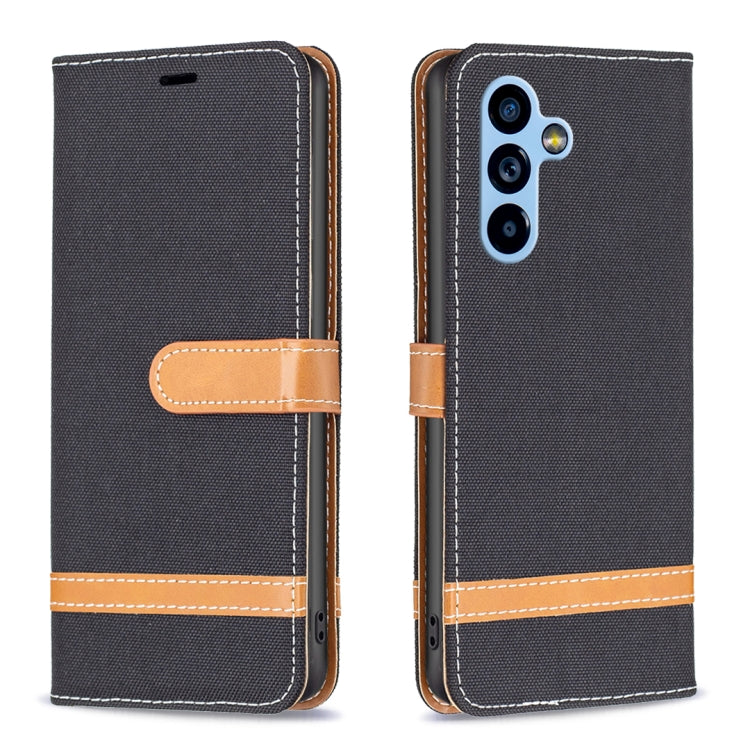 Color Block Denim Texture Leather Phone Case, For Samsung Galaxy A54 5G