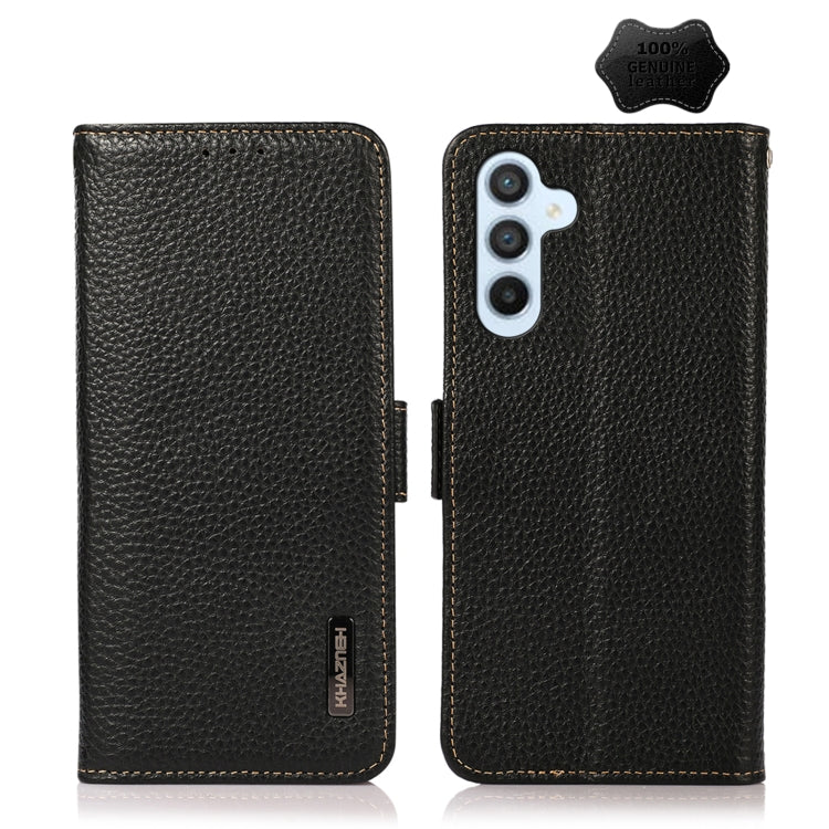 KHAZNEH Side-Magnetic Litchi Genuine Leather RFID Phone Case, For Samsung Galaxy A54 5G