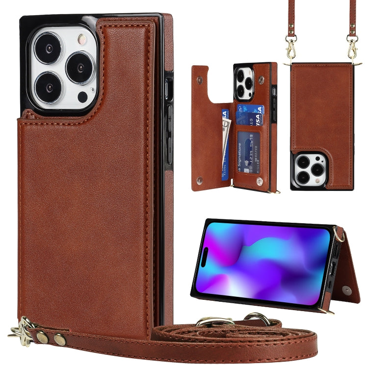 Cross-body Square Dual-Buckle Card Flip Wallet Phone Case, For iPhone 14, For iPhone 14 Plus, For iPhone 14 Pro, For iPhone 14 Pro Max