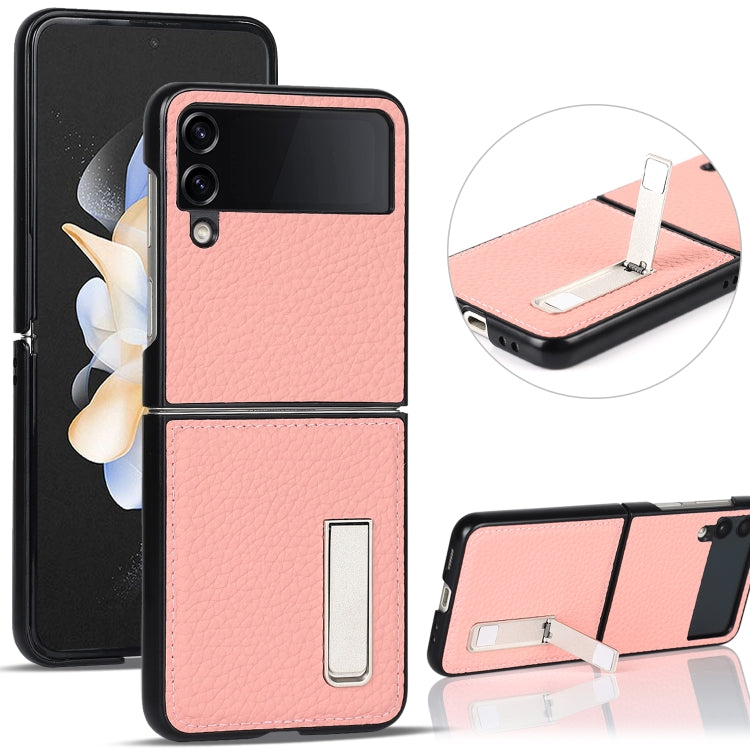 Litchi Texture Genuine Leather Holder Phone Case, For Samsung Galaxy Z Flip4 5G