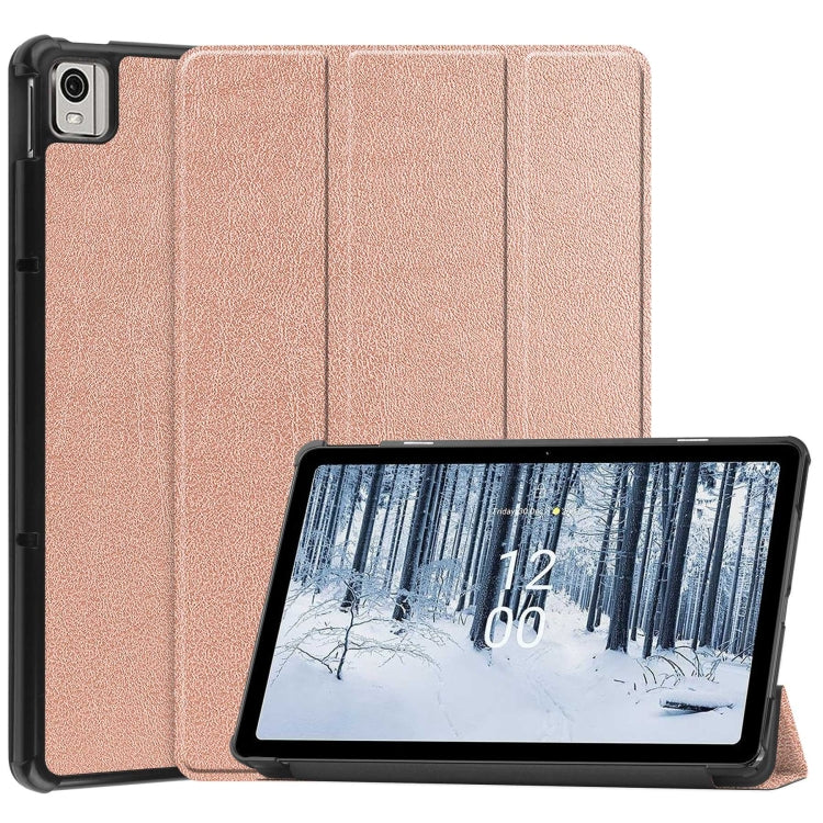 Custer Pure Color 3-Fold Holder Leather Smart Tablet Case, For Nokia T21