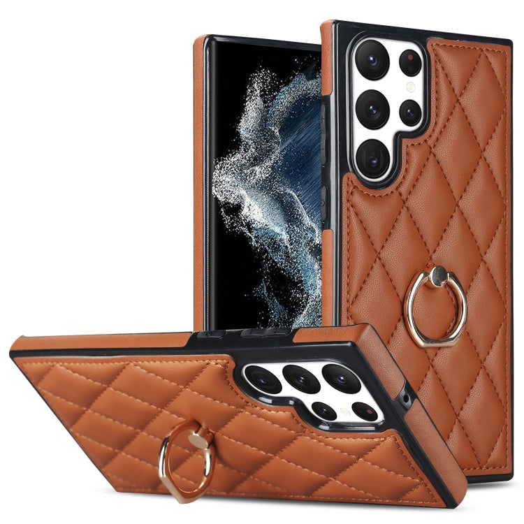 Rhombic PU Leather Phone Case with Ring Holder, For Samsung Galaxy S23 5G, For Samsung Galaxy S23+ 5G, For Samsung Galaxy S23 Ultra 5G, For Samsung Galaxy S22 5G, For Samsung Galaxy S22+ 5G, For Samsung Galaxy S22 Ultra 5G