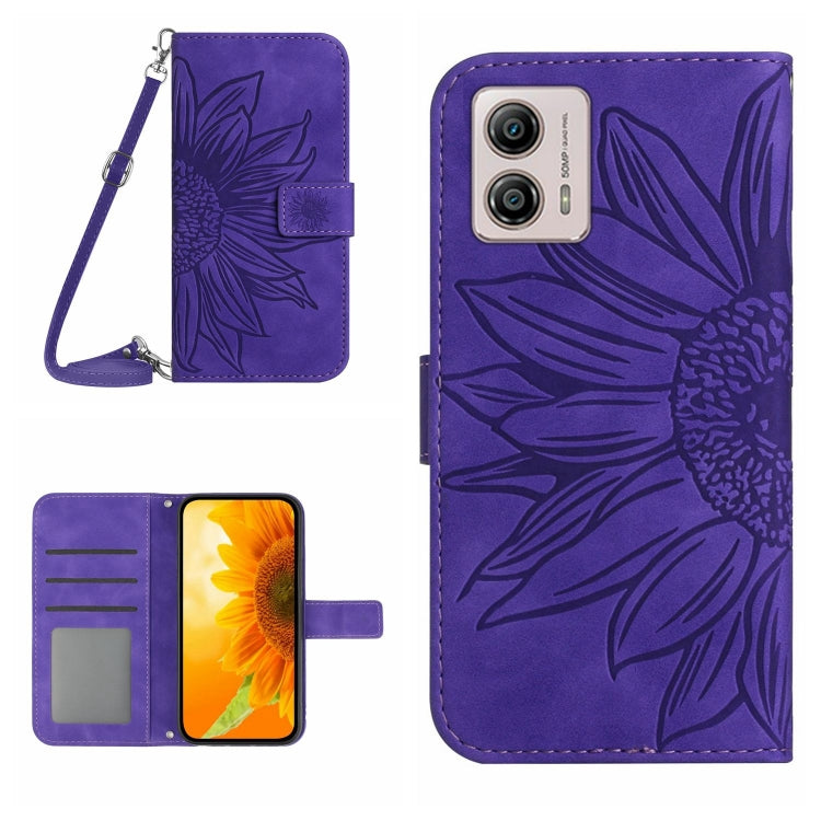 HT04 Skin Feel Sun Flower Embossed Flip Leather Phone Case with Lanyard, For Motorola Moto E13 4G, For Motorola Edge+ 2023, For Motorola Moto G23 4G/G13 4G, For Motorola Moto G53 5G/G13/G23