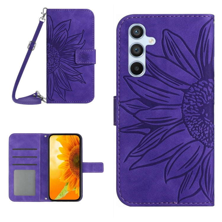 HT04 Skin Feel Sun Flower Embossed Flip Leather Phone Case with Lanyard, For OPPO Reno8 T 5G/A1 Pro 5G, For Xiaomi 13 Lite, For Samsung Galaxy A24 4G
