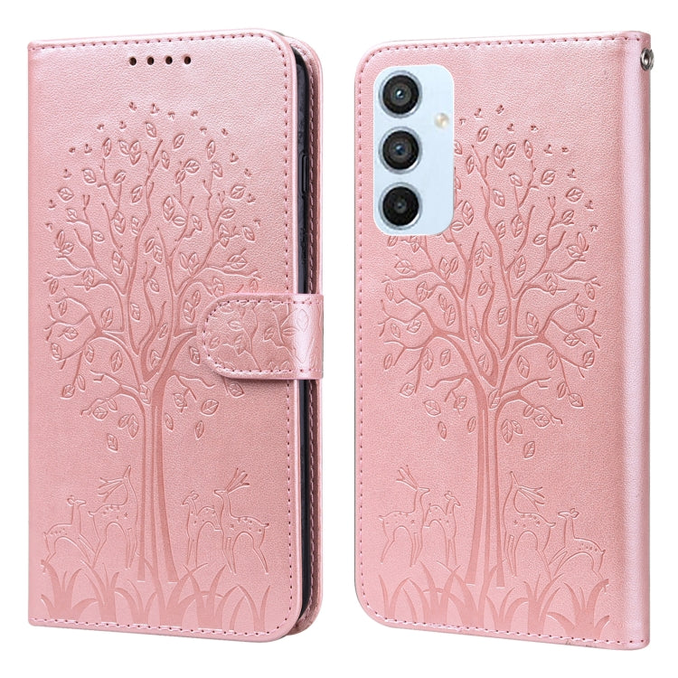 Tree & Deer Pattern Pressed Printing Horizontal Flip Leather Phone Case, For Samsung Galaxy S23 5G, For Samsung Galaxy S23+ 5G, For Samsung Galaxy S23 Ultra 5G, For Samsung Galaxy A14 5G, For Samsung Galaxy A34 5G, For Samsung Galaxy A54 5G