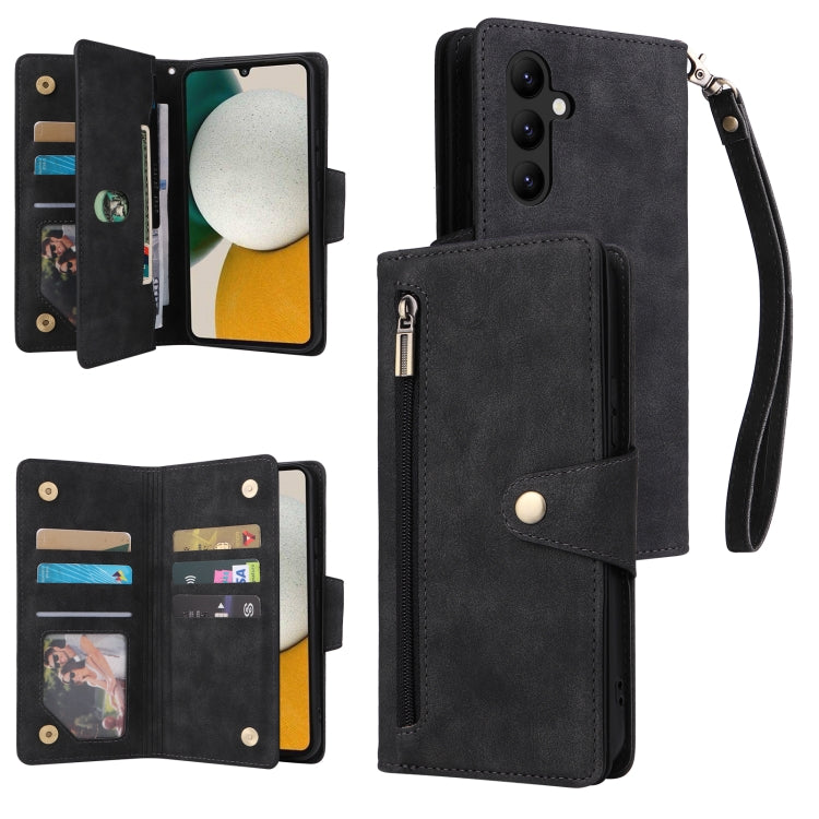 Rivet Buckle 9 Cards Three Fold Leather Phone Case, For Samsung Galaxy A34, For Samsung Galaxy A54, For Xiaomi Redmi Note 12 5G Global / Poco X5, For Xiaomi Redmi Note 12 Pro 5G Speed / Note 12 Pro 5G Global / Poco X5 Pro